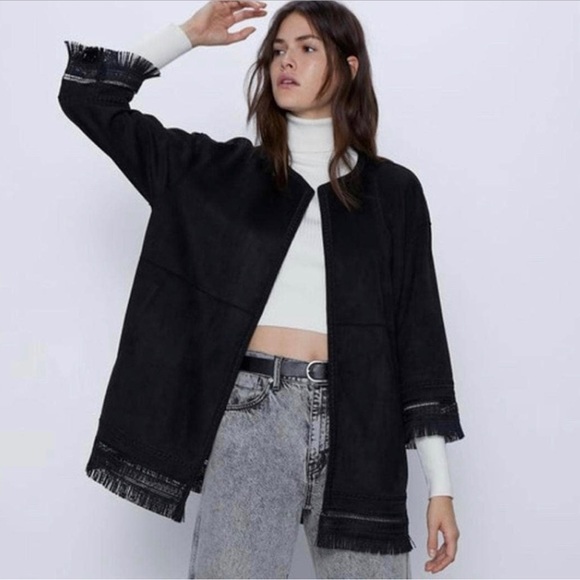 NWT Zara Faux Suede Fringe coat Size Small - Picture 2 of 8